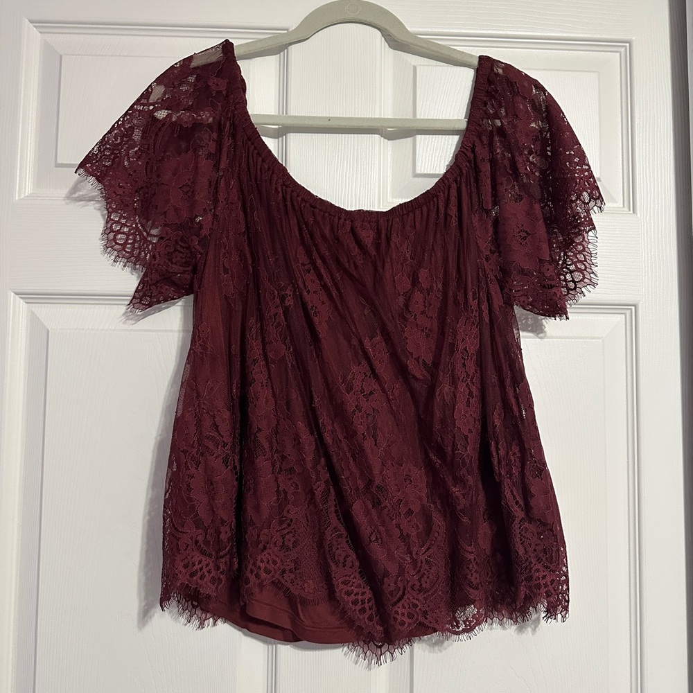 American Eagle Lace Elegant Burgundy Lace Top